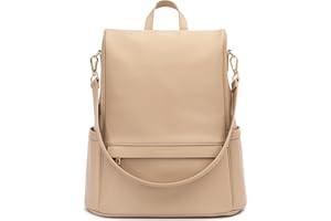 MIA + SOPHIA Leather Diaper Bag Backpack with USB Charging port, Changing Pad, Stroller Straps, and Bottle Holder (Beige Mia)