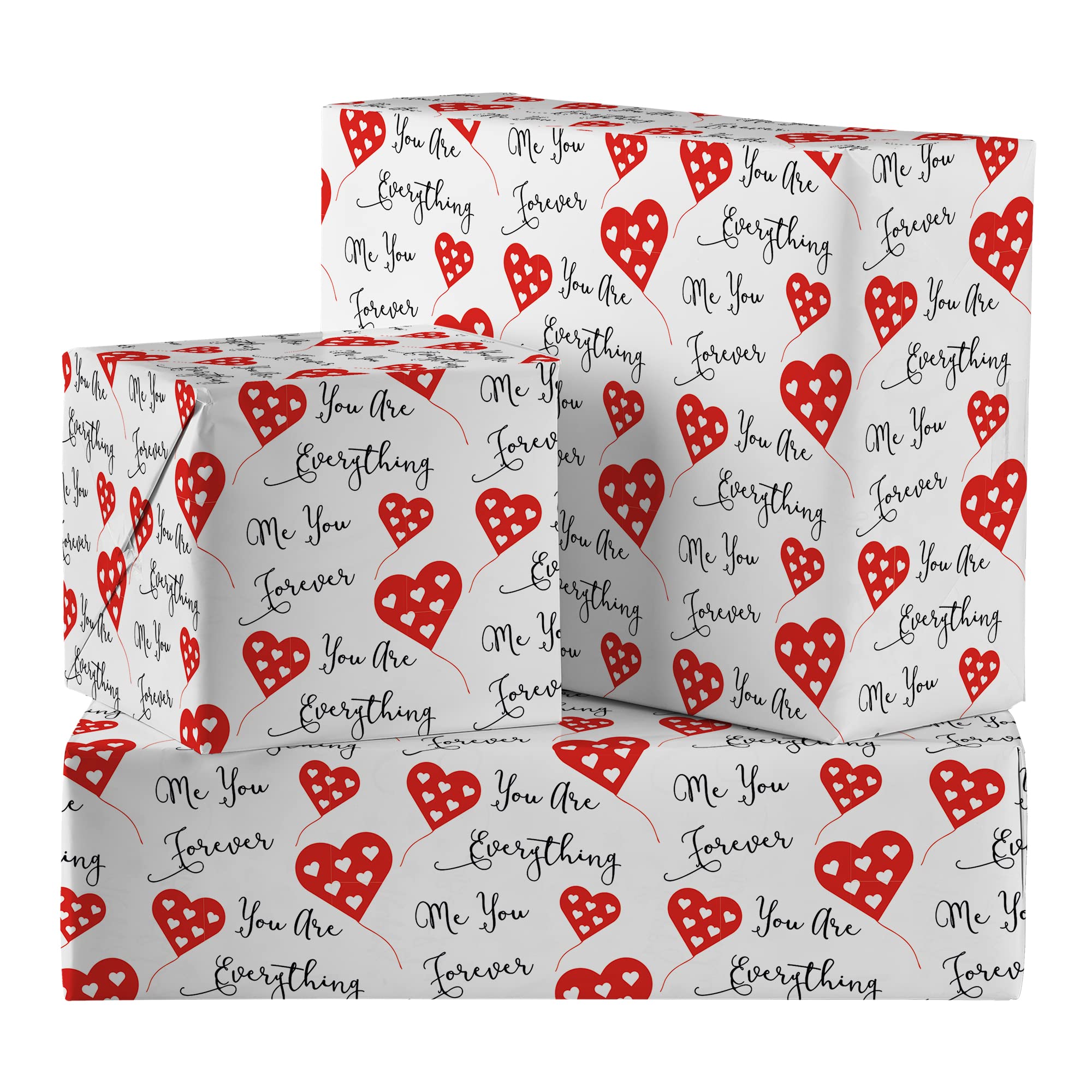 Hunts England - 2 Sheets Of Romantic/Love/me/You Luxury Wrapping Paper For Him/Her - Includes 2 Gift Tags - Folded Gift Wrap For Boyfriend, Girlfriend, Husband, Wife - Red Heart Collection