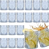 Qinyoung 24 Plastic Vintage Drinking Glasses 8.5oz Stemless Retro Embossed Wine Glasses Shatterproof Reusable Cups for Baby Shower Wedding Reception Grand Event Party (Blue)