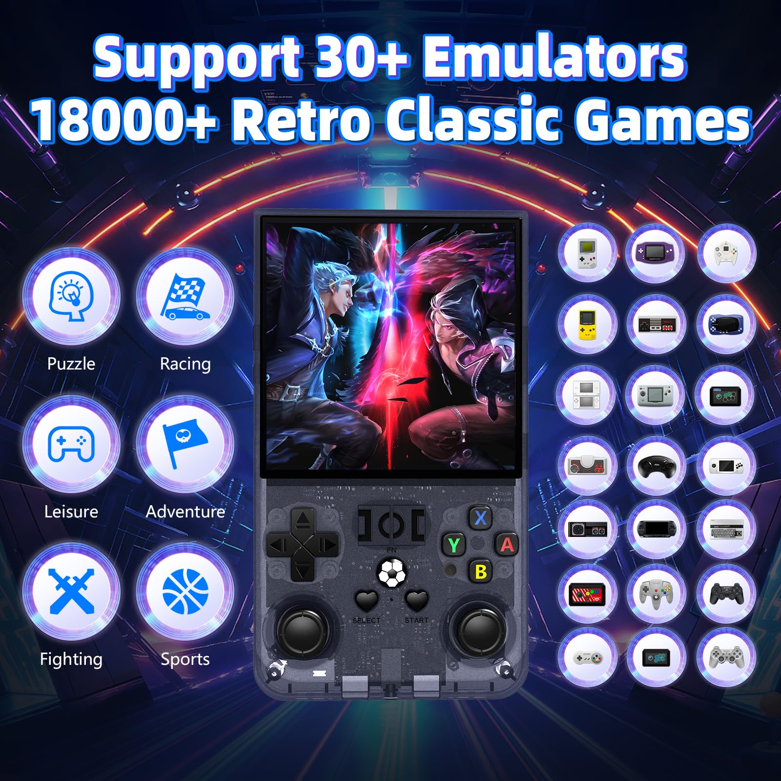 R36 Max Retro Handheld Game Console, Video Game Console with 64G TF Card, 4000mAh Rechargeable, Linux System, 4.0 Inch IPS Screen Portable Pocket Arcade, Gray