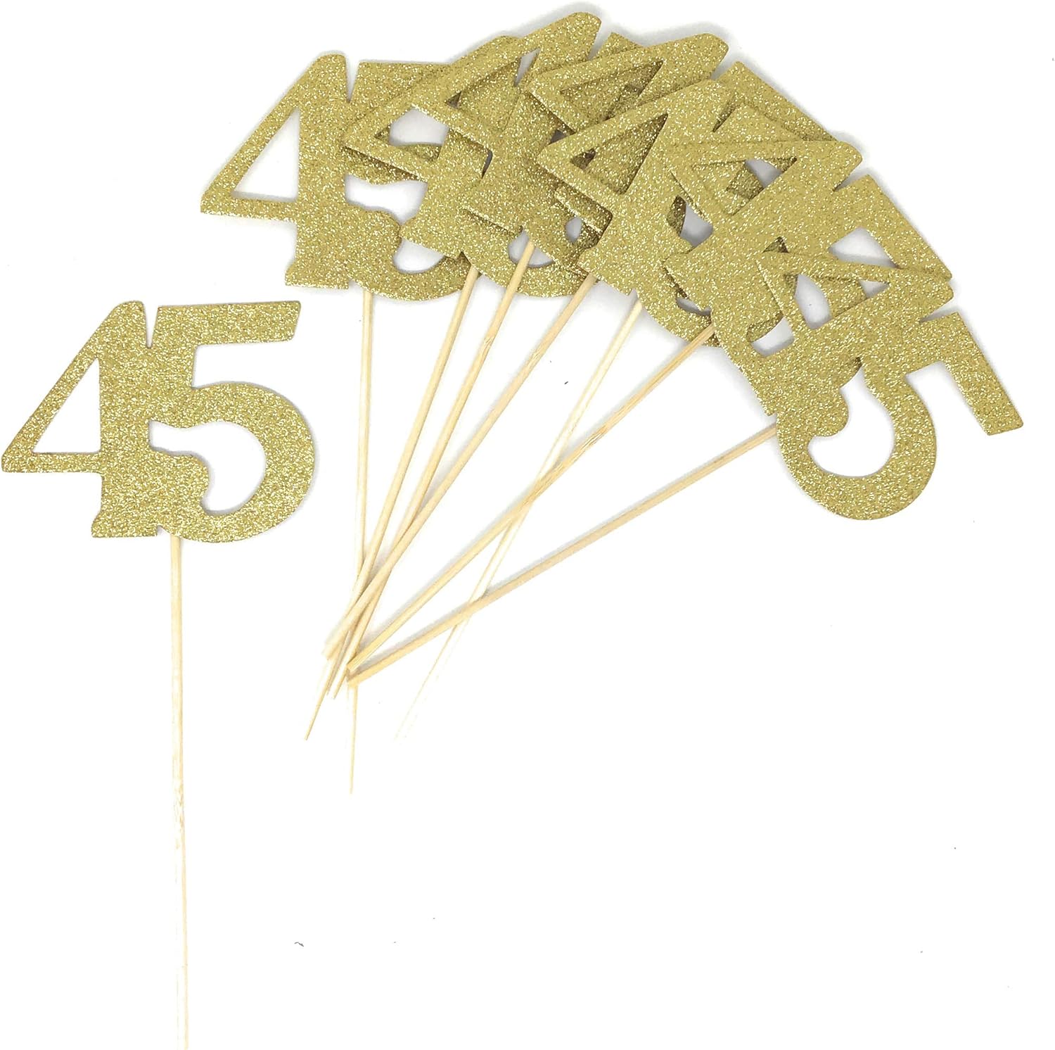 Amazon Com Number 45 Double Sided Centerpiece Sticks Set Of 8 Real Glitter Gold Kitchen Dining