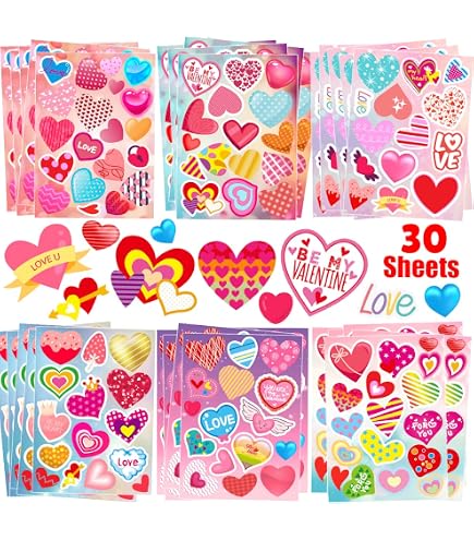 Valentine's Day Heart Stickers - 72 Sheets, 12 Designs, 3642 Pieces, Classroom Party Rewards & Kids Crafts - View #9