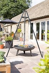 La Hacienda Tripod with BBQ Grill Adjustable Height Portable Black view 5