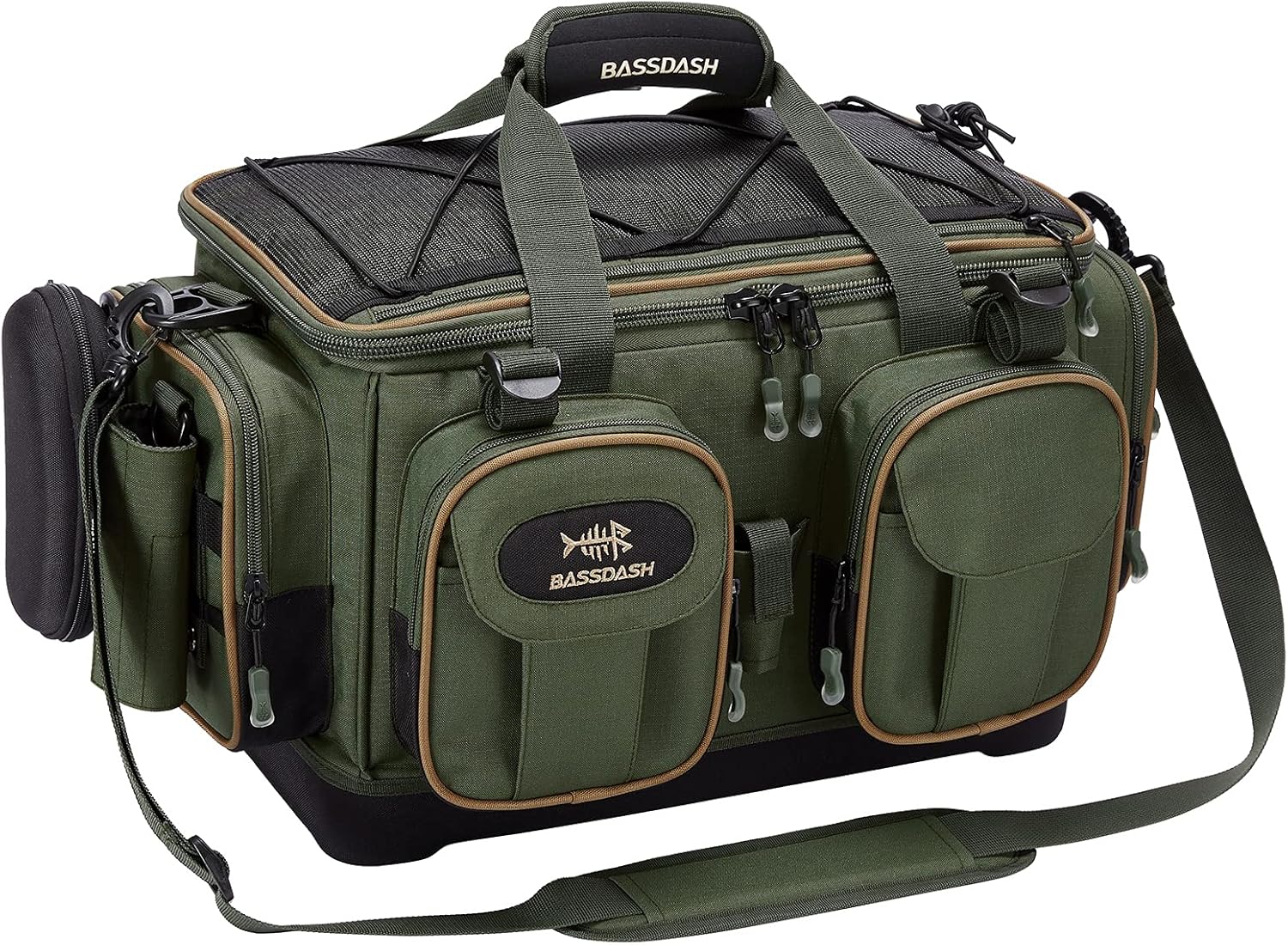 BASSDASH FP05 Fishing Tackle Shoulder Bag Water Resistant Lightweight Gear Storage Pack with Hard Molded Bottom Rain Cover