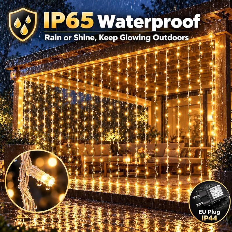 Cortina de luz com ficha, 6Mx3M 600LED Branco Quente — foto 6 de 8