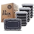 Freshware Meal Prep Containers [15 Pack] 1 Compartment with Lids, Food Containers, Lunch Box | BPA Free | Stackable | Bento B
