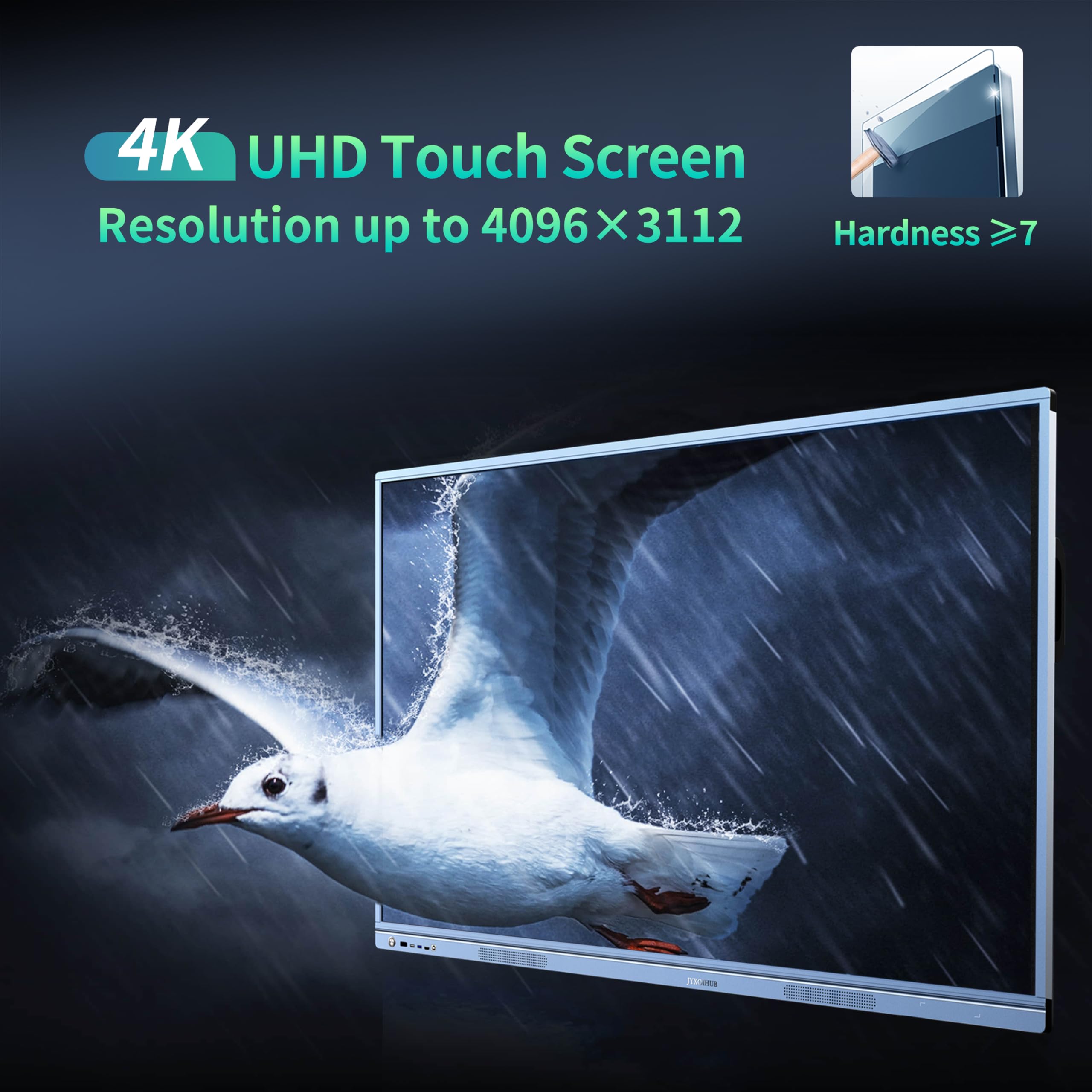 JYXOIHUB 55 Inch Interactive Whiteboard, Smart Board for Classroom & Conference, 4K HD Touch Screen, Android & Windows OS, White