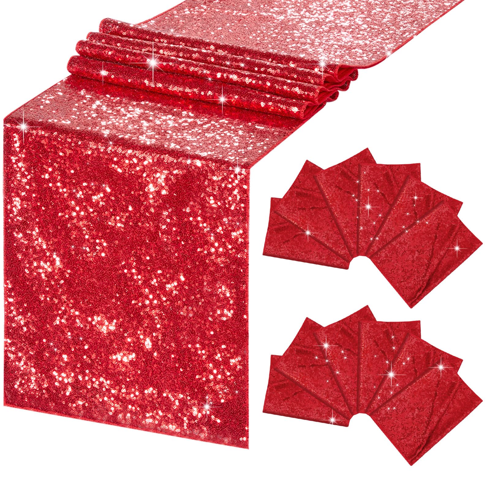B-COOL Red Table Runner Sequin Metallic Table Runner 12 Pack 12x72 Inches Glitter Sparkly Table Runners for Holiday Party Wedding Decorations Image