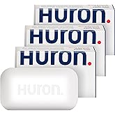 Huron Bar Soap - Citrus + Eucalyptus, 3 Pack - Triple-Milled for Long-Lasting Use - Moisturizing with Shea Butter & Coconut Oil - Crisp Scent of Citrus, Eucalyptus, Mint & Greens