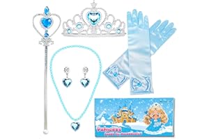MISS FANTASY Boxed Princess Dress Up Accessories, Set of 6 Elsa Dress Up Set for Toddler Girls Kids Girls with Elsa Crown,Wand,Gloves,Necklace,Earrings,Bracelet Gift Sets for Little Girls Halloween Party Cosplay Set