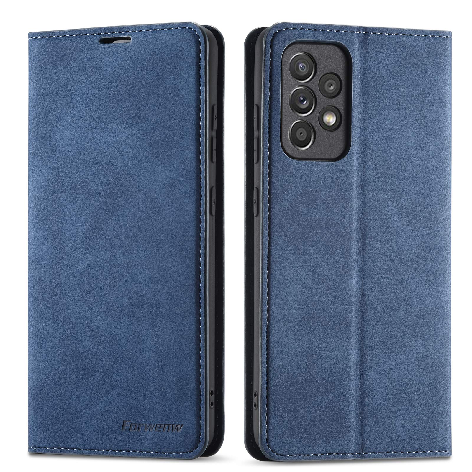 QLTYPRI Case for Samsung Galaxy A72, Premium PU Leather Cover TPU Bumper with Card Holder Kickstand Hidden Magnetic Adsorption Flip Wallet Case Cover for Samsung Galaxy A72 - Blue