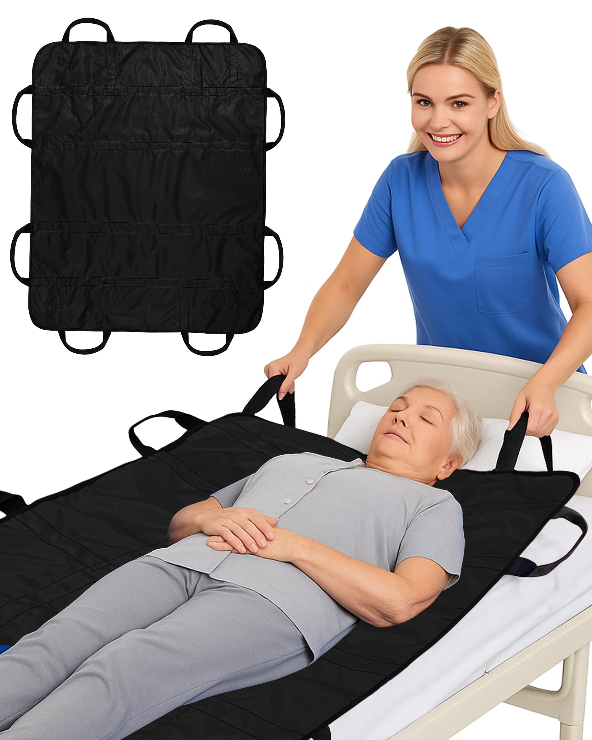 Photo 1 of SPRING SEAON Patient Positioning Bed Pad with Handles – Transfer & Slide Sheet for Elderly Care, Waterproof Washable Draw Sheet for Hospital or Home Use, 46.5" x 38.5", 450 LBS Support,Black