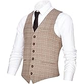 VOBOOM Men's V-Neck Suit Vest Casual Slim Fit Dress 6 Button Waistcoat