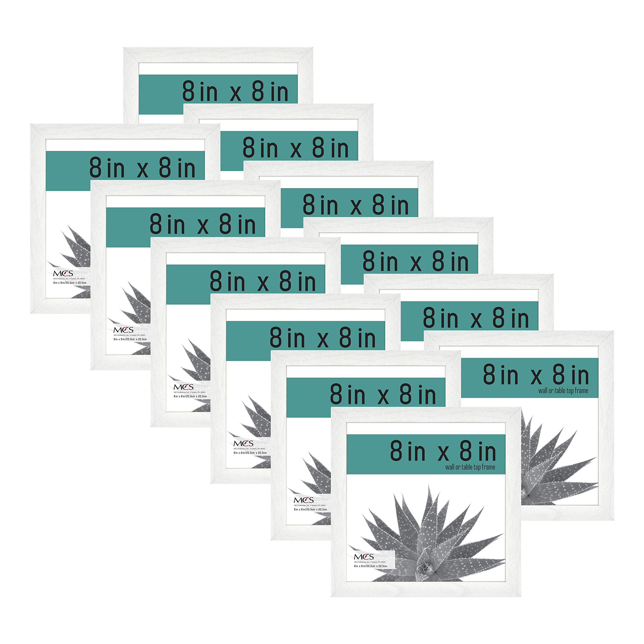 MCS Gallery Essential Picture Frame Set 8x8 White Woodgrain, Square Gallery Wall Hanging Picture Frames for Photos & Art Prints (12-Pack) Image