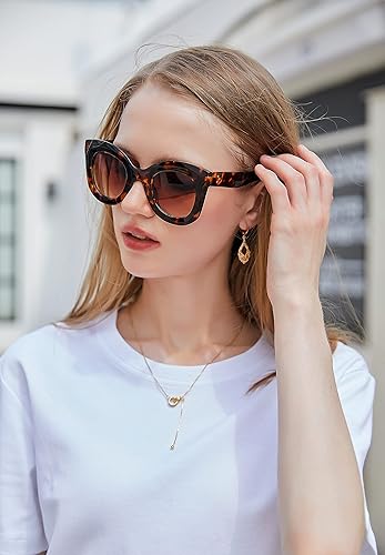 FEISEDY Retro Oversized Square Horn Sunglasses Semi Cat Eye