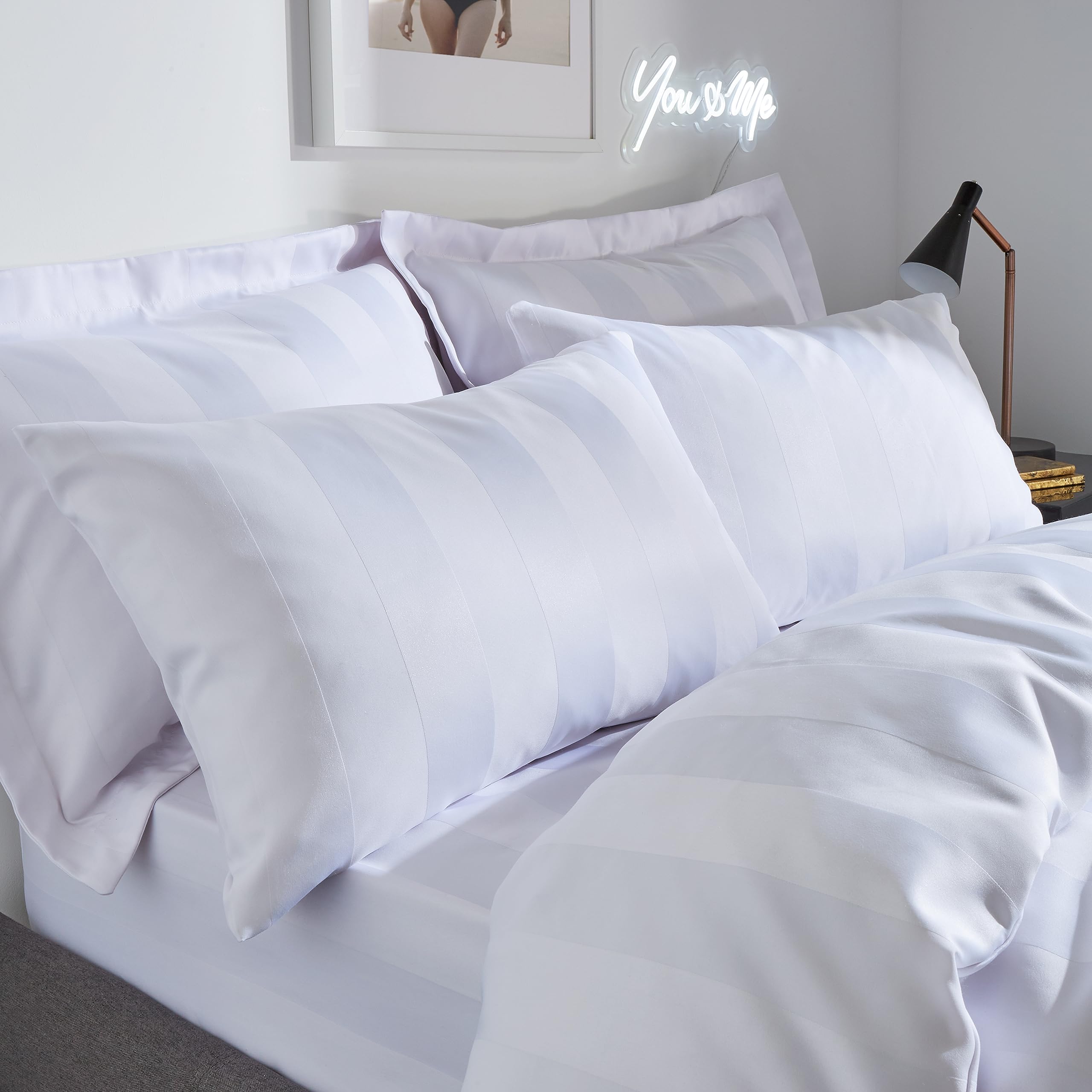 Playboy Soft Satin Stripe Standard Pillowcase Pair White