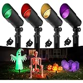 Gardencoin RGBCW Low Voltage Landscape Lighting, Outdoor Spotlights 4 Pack | 11 Color &amp; 5 Modes Color Changing, Die-cast Aluminum, 50,000H, 12V Waterproof Spot Lights for Yard, Tree, Patio, Garden