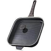 SENSARTE Nonstick Grill Pan with Lid, Grill Pan for Stove Tops, Versatile Griddle with Pour Spouts, Square Big Cooking Surface, Durable Skillet Indoor &amp; Outdoor Grilling. PFOA Free