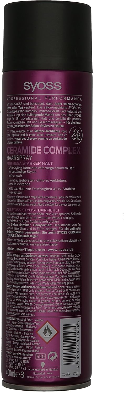 Syoss Ceramide Complex Hair Spray Hold Level 5 Mega Strong Pack of 6 x 400 ml, 400 ml (Pack of 6) - Image 3
