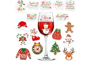 Konsait 36 Christmas Wine Glass Drink Markers, Wine Charms Alternative,Christmas Static Cling Reusable Stickers,Wine Glass Ta