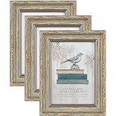 XUANLUO 3 Pack 5x7 Inch Picture Frames Farmhouse Rustic Vintage Distressed Wood Grain Photo Frame with HD plastic cover for Table Top Display and Wall Hanging