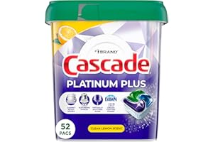 Cascade Platinum Plus Dishwasher Pods, Dish Detergent ActionPacs, Cleaning Supplies, Lemon, 52 Count