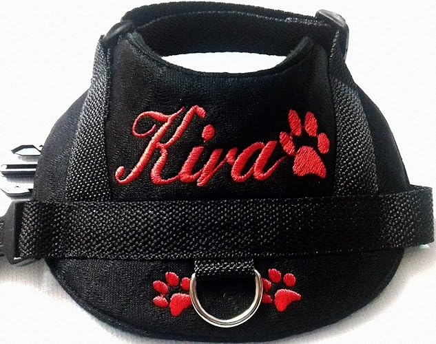 Hundegeschirr S M L XL XXL Brustgeschirr mit Wunsch Namen bestickt Schwarz