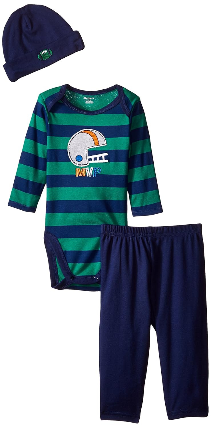 Gerber Baby Boys' 3-Piece Bodysuit, Pant and Cap Set