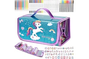 KODVINP Unicorn Washable Markers for Kids With Glittery Pencil Case, Arts And Crafts for Kids Age 4-6-8, Art Supplies Coloring Set with Diy Unicorn Stickers, Birthday Christmas Gifts for Girls (Multicolor)