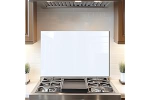 DAIFURONGE Tempered Glass Backsplash For Kitchen Behind Stove,White Stove Backsplash Top Cover,Easy to Clean Glass Splashback, Sink Cover Splash Guard,Home Kitchen Wall Decor