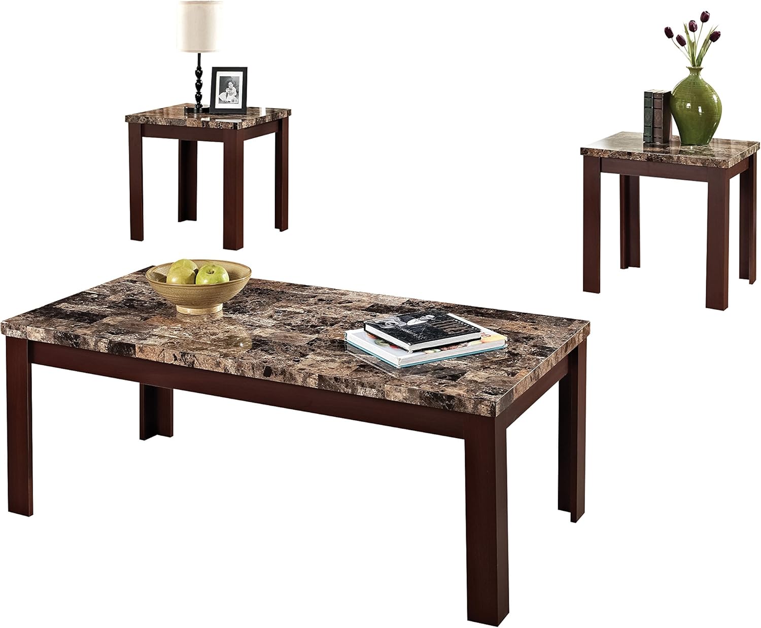 Amazon Com Acme Finely Light Brown Faux Marble Coffee End Table Set Table Chair Sets
