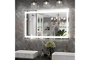 EASLY LED Bathroom Mirror, 30x40 Inch White Framed Gradient Front and Backlit Vanity Mirror, Anti-Fog, Dimmable, Wall Mounted Horizontal/Vertical Lighted Mirror,LED Vanity Mirror