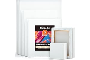 Shuttle Art Stretched Canvas, 15 Multi Pack, 4x4, 5 x 7, 8 x 10, 9x12, 11 x 14 Inches (3 of Each), 100% Cotton, Primed White Painting Canvas, Art Canvases for Acrylic, Oil, Acrylic Pouring Painting