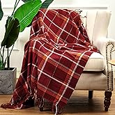 LALIFIT Super Soft Vintage Plaid Fluffy Throw Blanket - Cozy Lightweight Decorative Blanket for Bed Couch Camping Picnic - Fringed Edge, 50 x 67 Inches (Red Plaid)