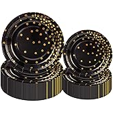 HiEnjoin 40PCS Black and Gold Paper Plates, Disposable Party Plates Dessert Cake Plates for Wedding Birthday Retirement Graduation New Year Party Decorations