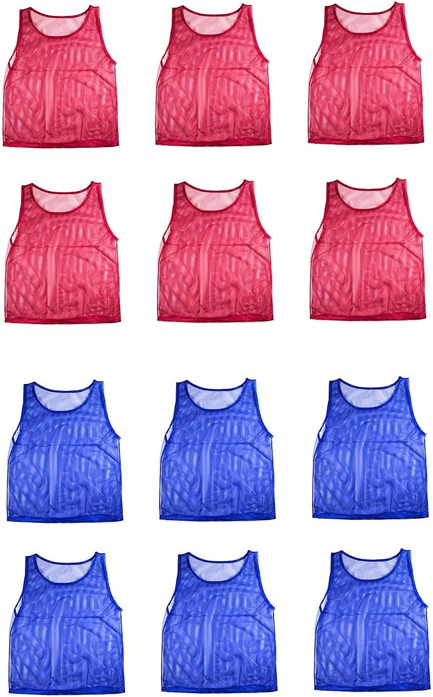 Nylon Mesh Scrimmage Team Practice Vests Pinnies Jerseys for Children Youth Sports Basketball, Soccer, Football, Volleyball (12 Jerseys)