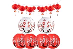 PEYWOT 18 Pieces Chinese Japanese Paper Lanterns -Japanese Party Decorations Kit for Home - 6 Japanese Lantern and 12 Red Chinese Lanterns Decors for New Year, Spring Festival, Wedding, Party