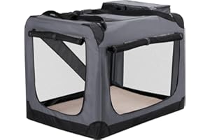 HICC PULE Collapsible Portable Dog Crate, 36 Inch Large Dog Crate Ideal as Travel Dog Crate for Large/Medium Dogs, 3-Door Soft-Sided Pet Kennel for Indoor & Outdoor, Car Trip, Grey