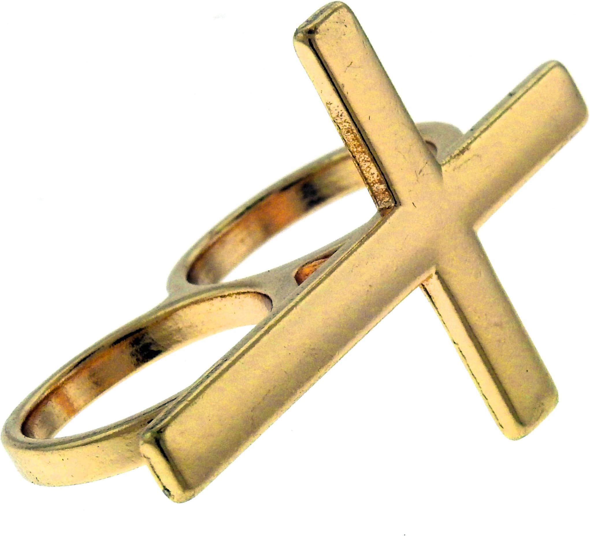 Gold-Tone Cross Double Finger Ring