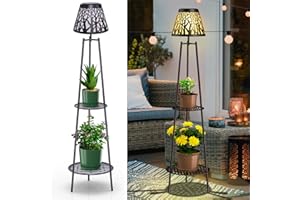 Cloud sakura 45" Outdoor Solar Floor Lights -2Pack, Front Yard Decorative Post Lamps for Patio, Garden, Backyard, Pathway, Front Door/Rear Door, Warm White Light with Planter Holder (Bronze)