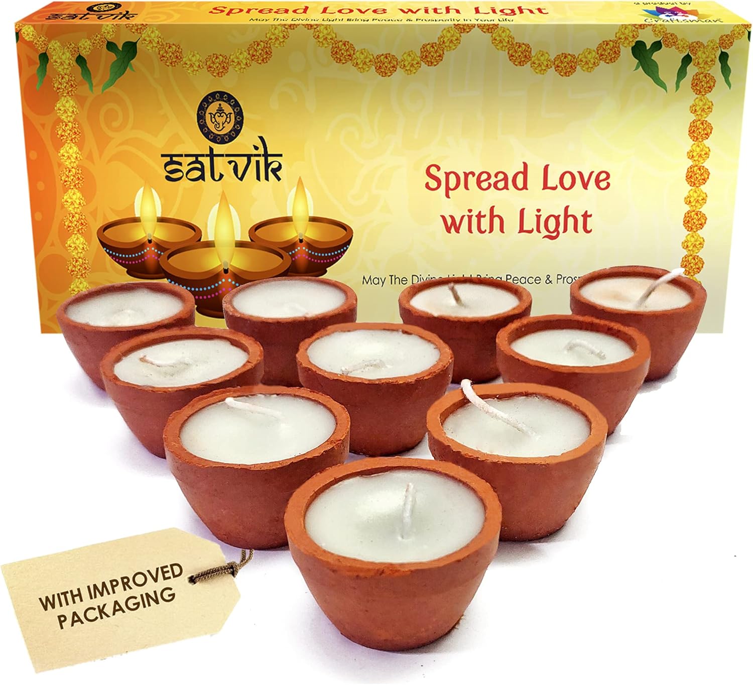 Oil Lamps & Accessories - SATVIK Clay Diya 10 Pc Set Earthen Wax Filled Diya Terracotta Diwali Dia Traditional Oil Lamp for Puja Vilakku Oil Lamp Made of Natural Mitti Welcome Deepawali Pooja Decoration Indian Gift Items