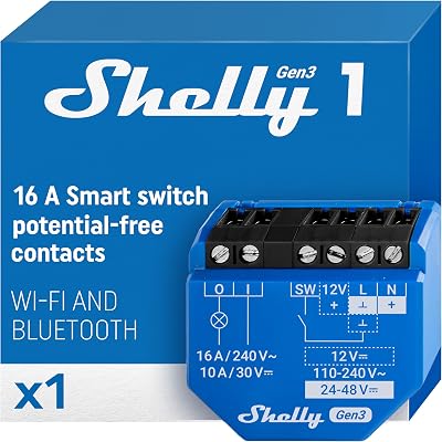 Shelly 1 Gen3 Wi-Fi Matter Smart Relay Switch 16A Dry Contacts Home Automation