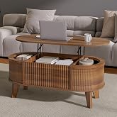 LYNCOHOME 43.3'' Fluted Lift Top Coffee Table with Storage,Modern Oval Coffee Table for Living Room or Home Office（Walnut）