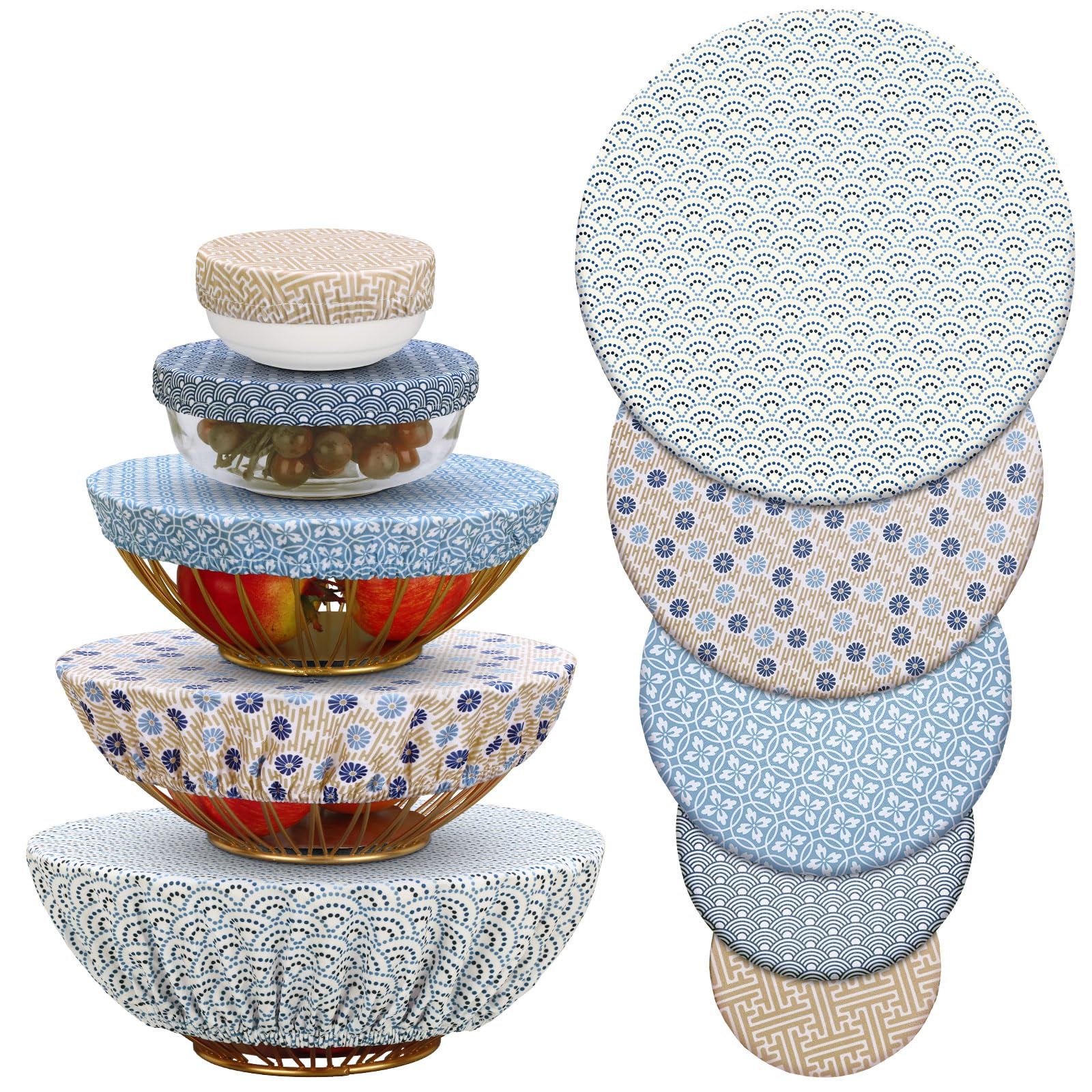 Photo 1 of 10-Pack Reusable Fabric Bowl Covers - Stretch Elastic Food Storage Covers for Bread Rising, Fruits, Leftover (Pastel)