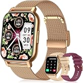 Smart Watch for Women(3 Bands), Smartwatch Fitness Tracker with Bluetooth Calls &amp; AI Voice Control, 1.85&rsquo;&rsquo; HD Screen, Heart Rate/SpO2 Monitor, Sleep Tracker, Compatible with Android iOS (Gold)