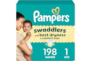 PROCTER & GAMBLE Pampers Swaddlers Diapers - Size 1, One Month Supply (198 Count), Ultra Soft Disposable Baby Diapers