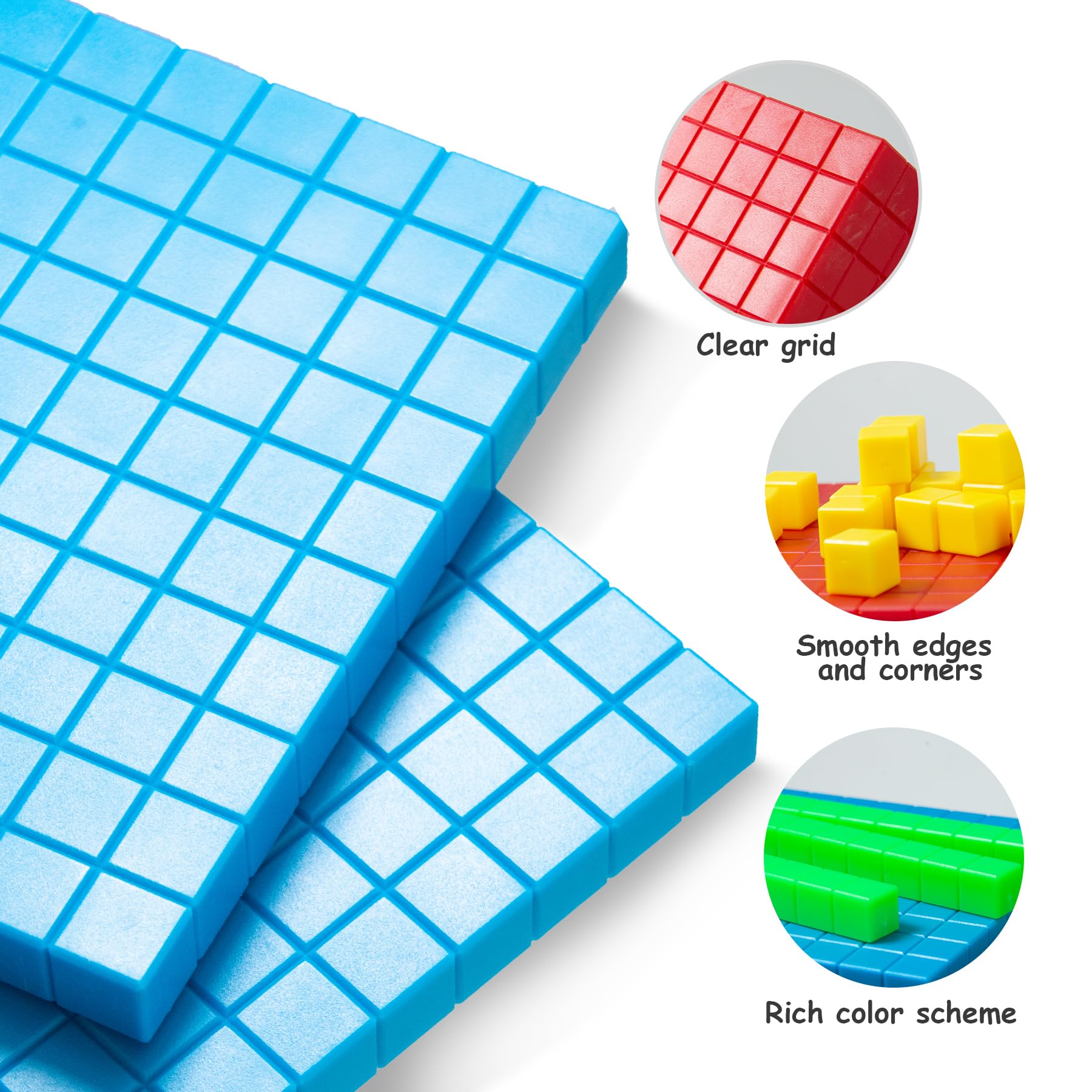 TOMMYHOME Plastic Base Ten Blocks Set,Maths manipulatives for 2nd Grade classrooms.Place Value Blocks,Counting Cubes to Help Kids Learn Maths (1)