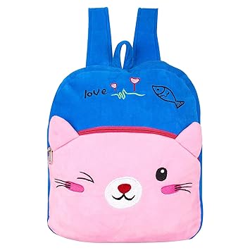 Frantic Pink Cat Velvet Fabric Kids School Bag Age 2 to 5