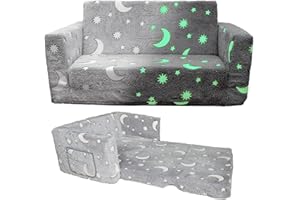 Truwelby Glow in The Dark Chairs Children's Extra Wide Convertible Sofa to Lounger - Extra Soft 2 Seats 2 in 1 Flip Open Sleeper Couch for Toddler Kids Girls Boys