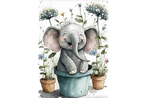 FOXKISS Baby Elephant Diamond Art Painting Kits for Adults, Full Drill Diamond Dots Paintings for Beginners, Round 5D Paint with Diamonds Pictures Gem Art Painting Kits DIY Crafts Kits 12x16inch